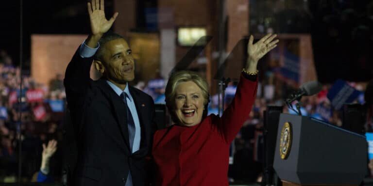 President,Barack,Obama,And,Democratic,Nominee,Hillary,Clinton,Greet,A