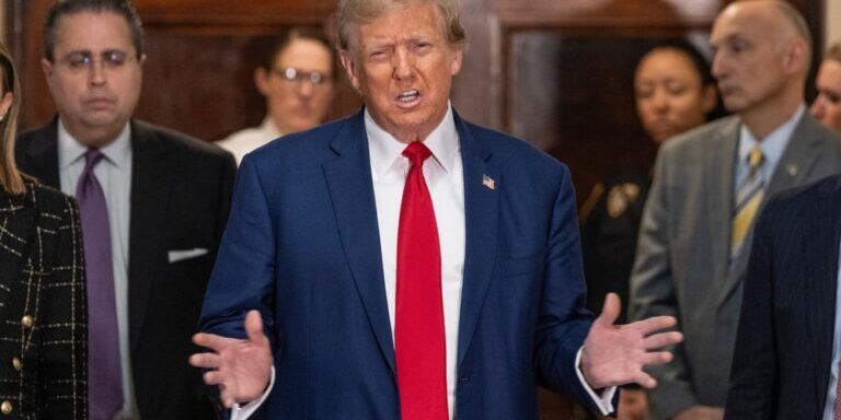 Former,President,Donald,Trump,Speaks,To,The,Press,Before,Closing